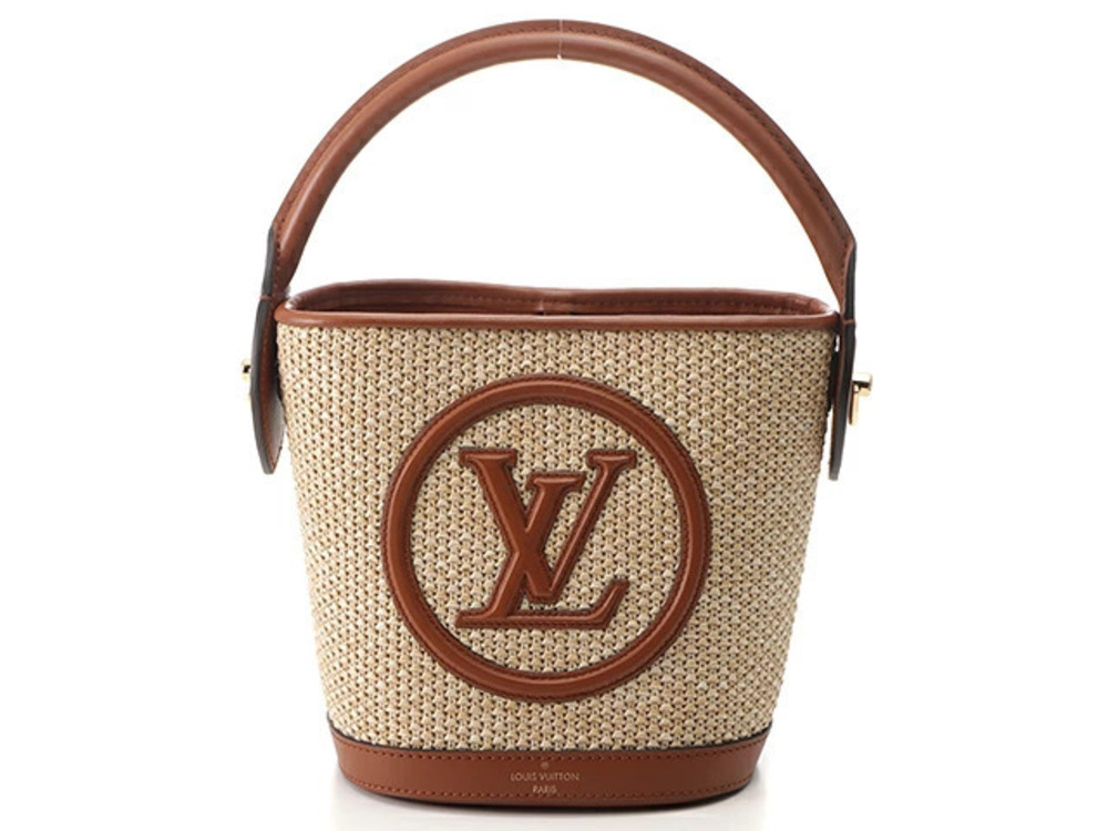 LOUIS VUITTON handbag Bucket Raffia Leather Camel Brown AH